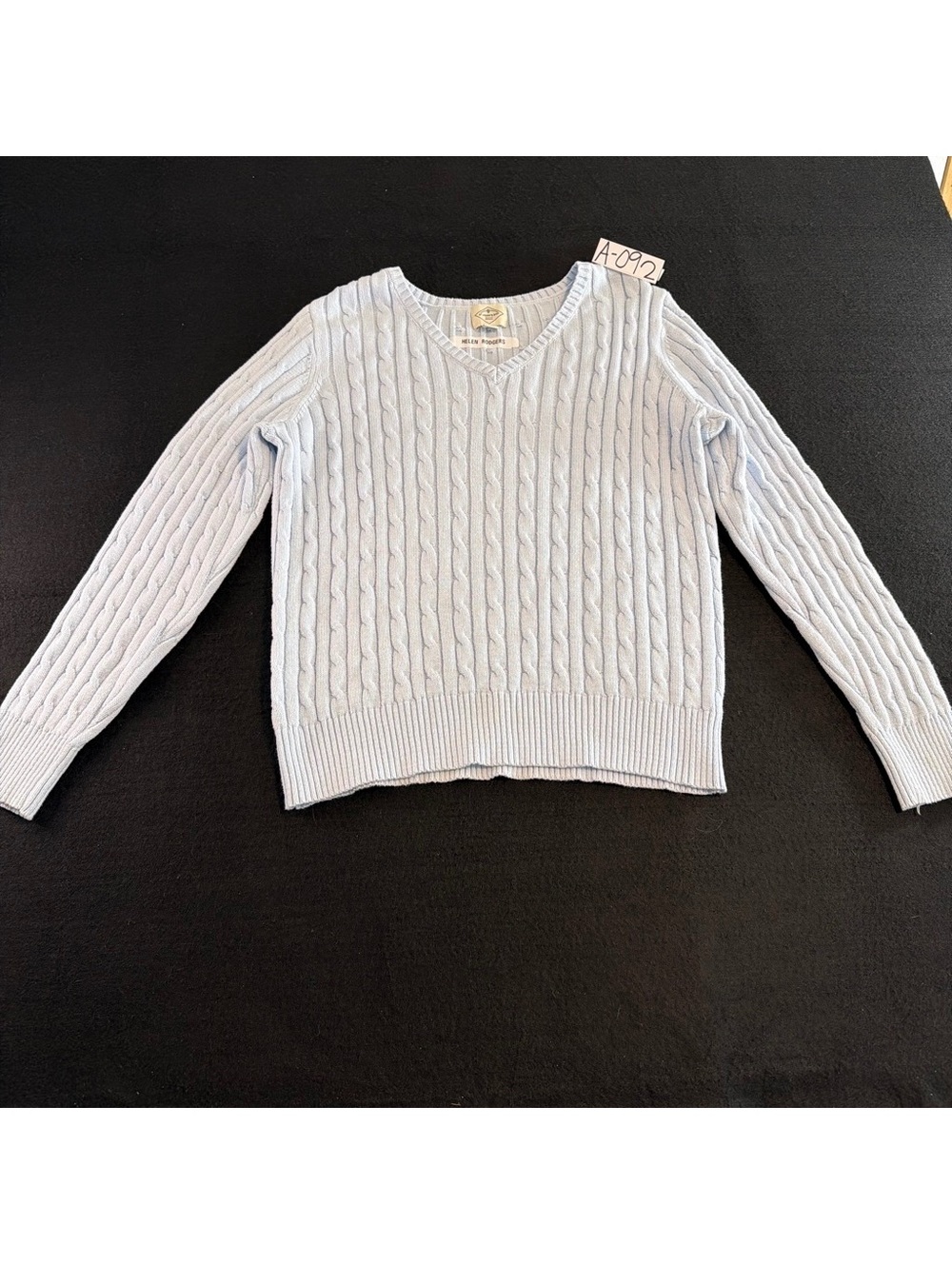 St. John’s Bay Cable Knit Sweater Women’s Large Blue V-Neck Cotton Classic